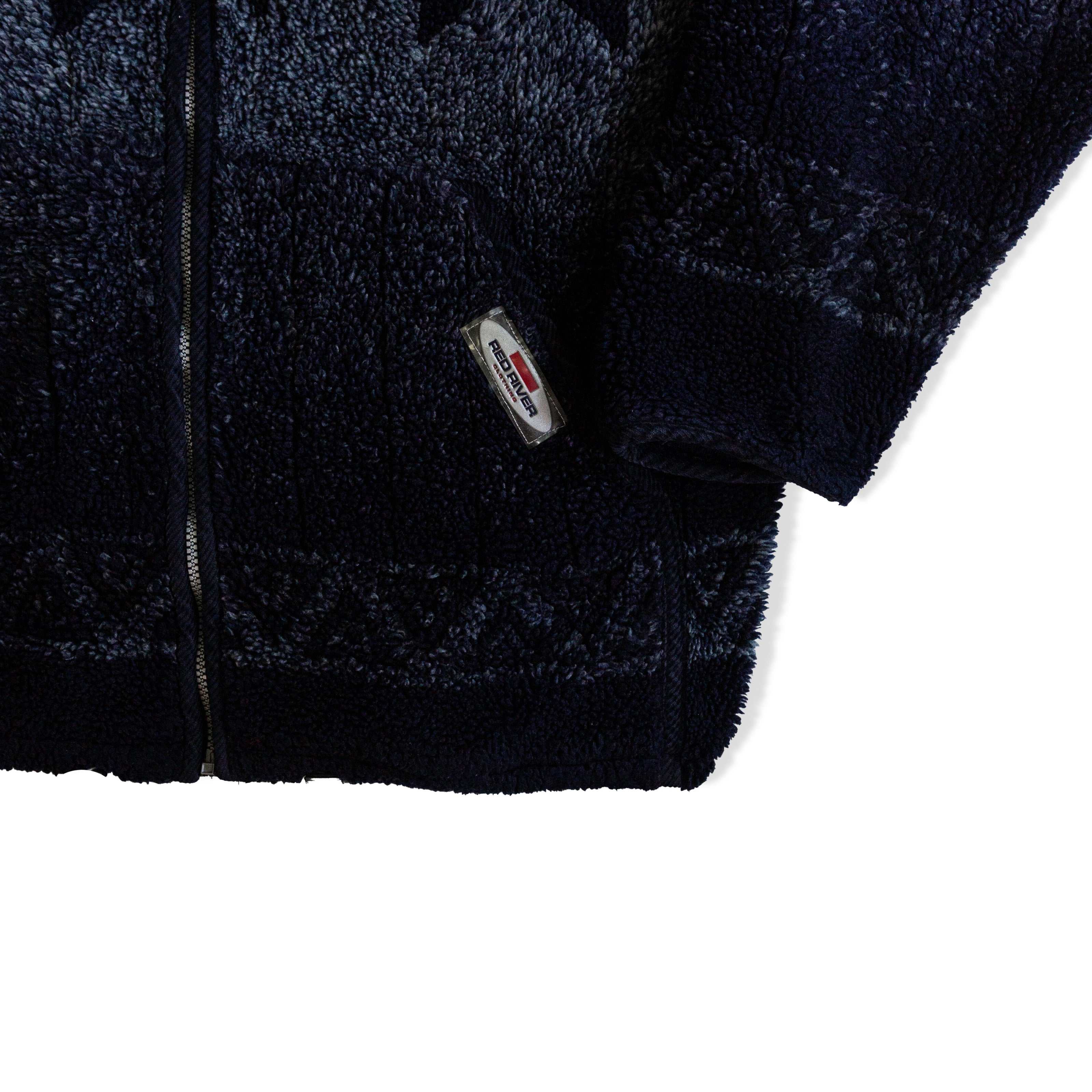 Vintage Men’s Sherpa Fleece Hooded Jacket – Black Zip-Up (XXL)