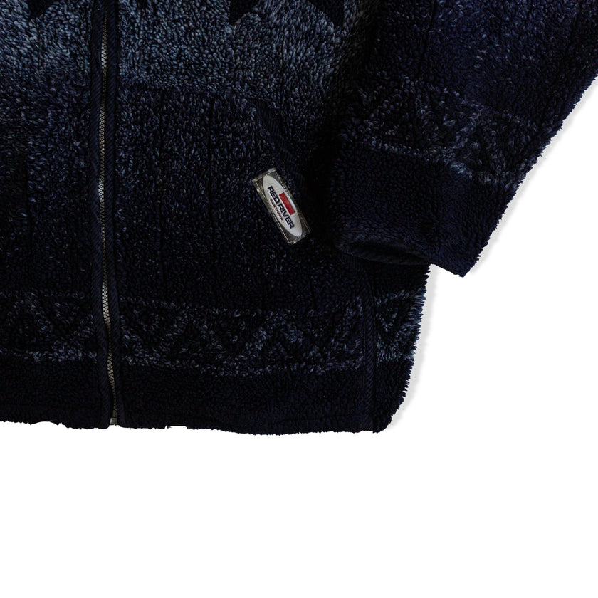 Vintage Men’s Sherpa Fleece Hooded Jacket – Black Zip-Up (XXL)