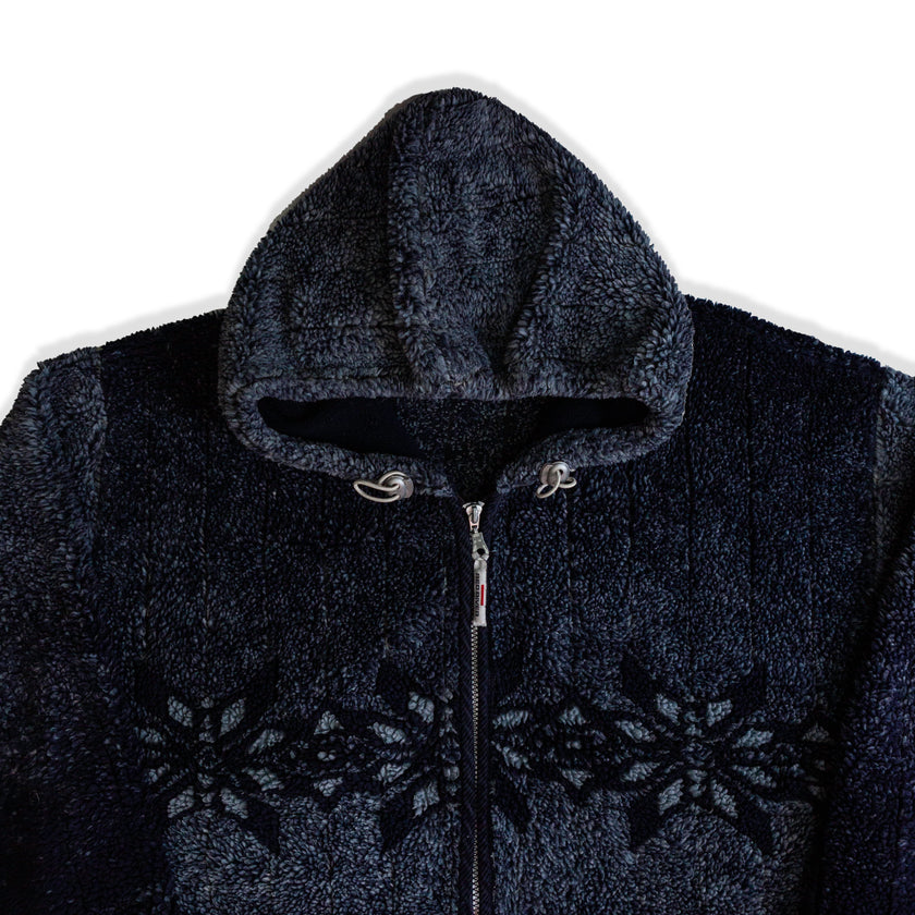 Vintage Men’s Sherpa Fleece Hooded Jacket – Black Zip-Up (XXL)