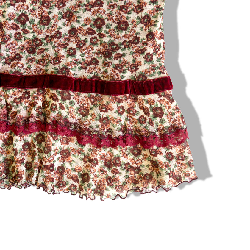 Vintage mesh floral midi skirt (S)