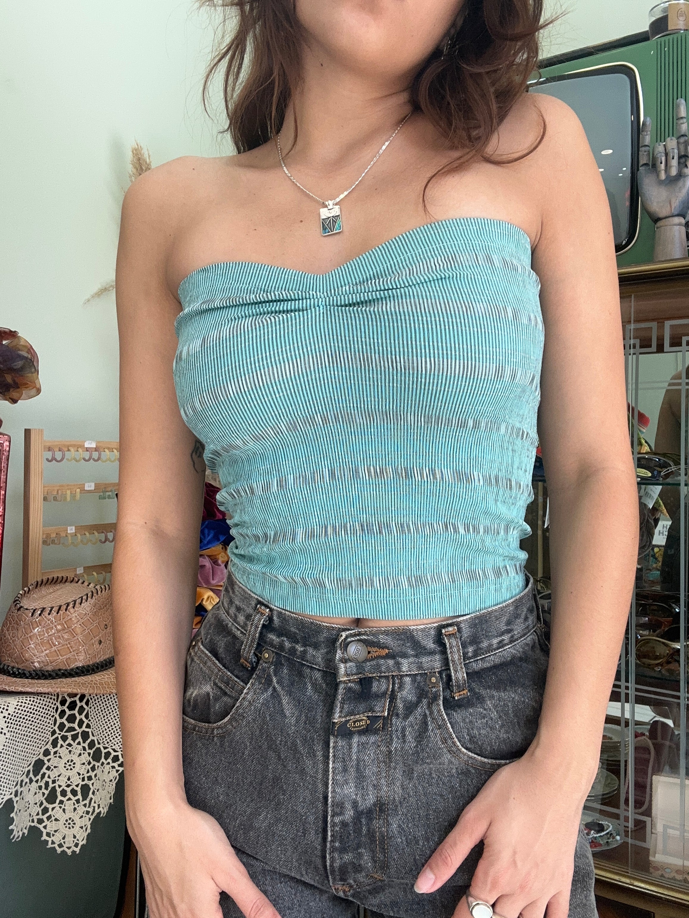 Deadstock strapless top (turquoise)