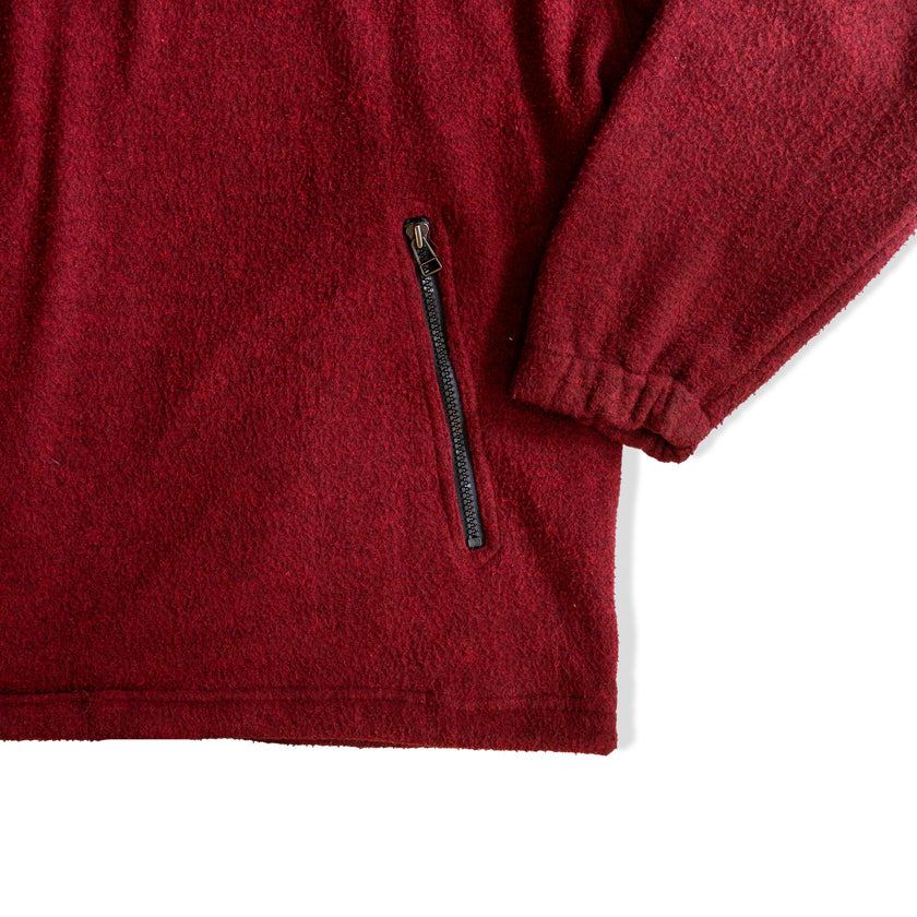 Vintage Men’s Hooded Fleece Pullover – Burgundy Half-Zip Jacket (M)