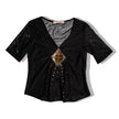 Vintage black mesh top with emboidered beads