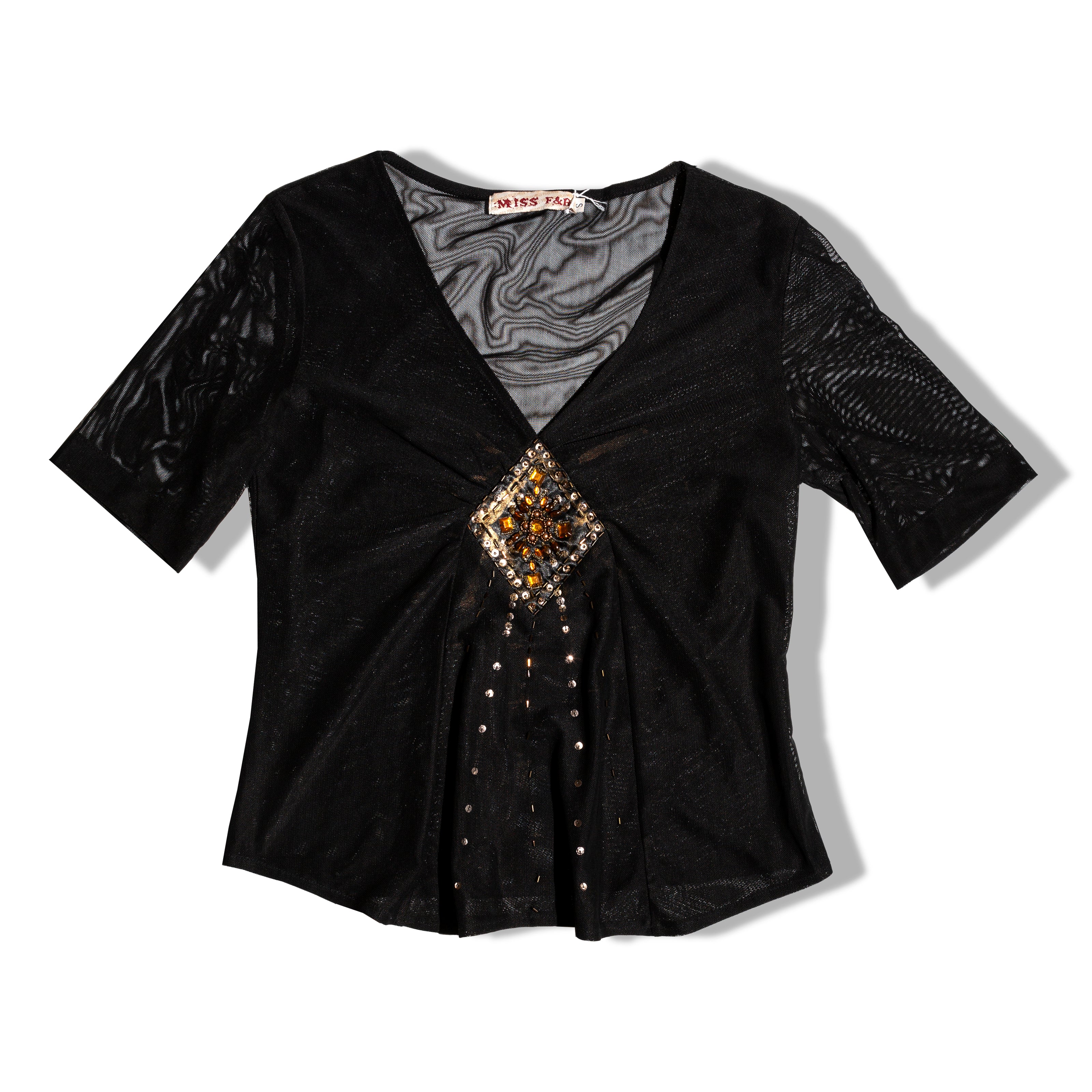 Vintage black mesh top with emboidered beads