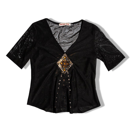 Vintage black mesh top with emboidered beads