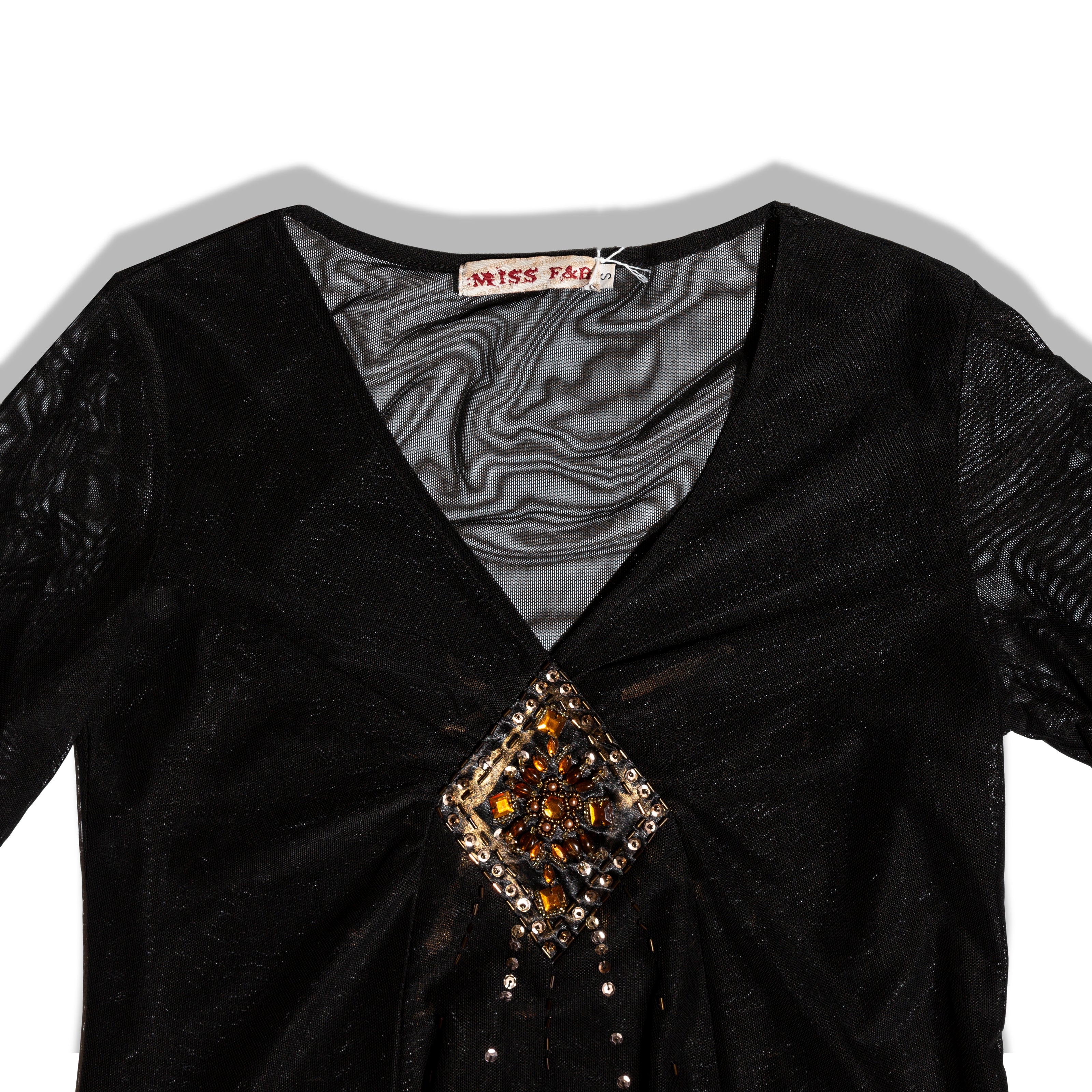 Vintage black mesh top with emboidered beads
