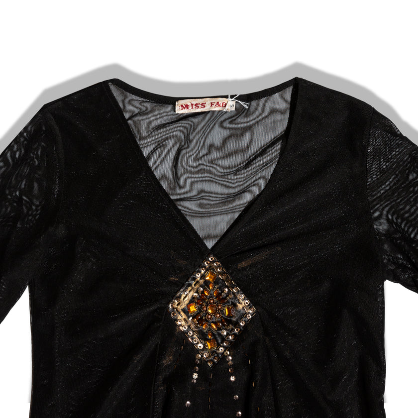 Vintage black mesh top with emboidered beads