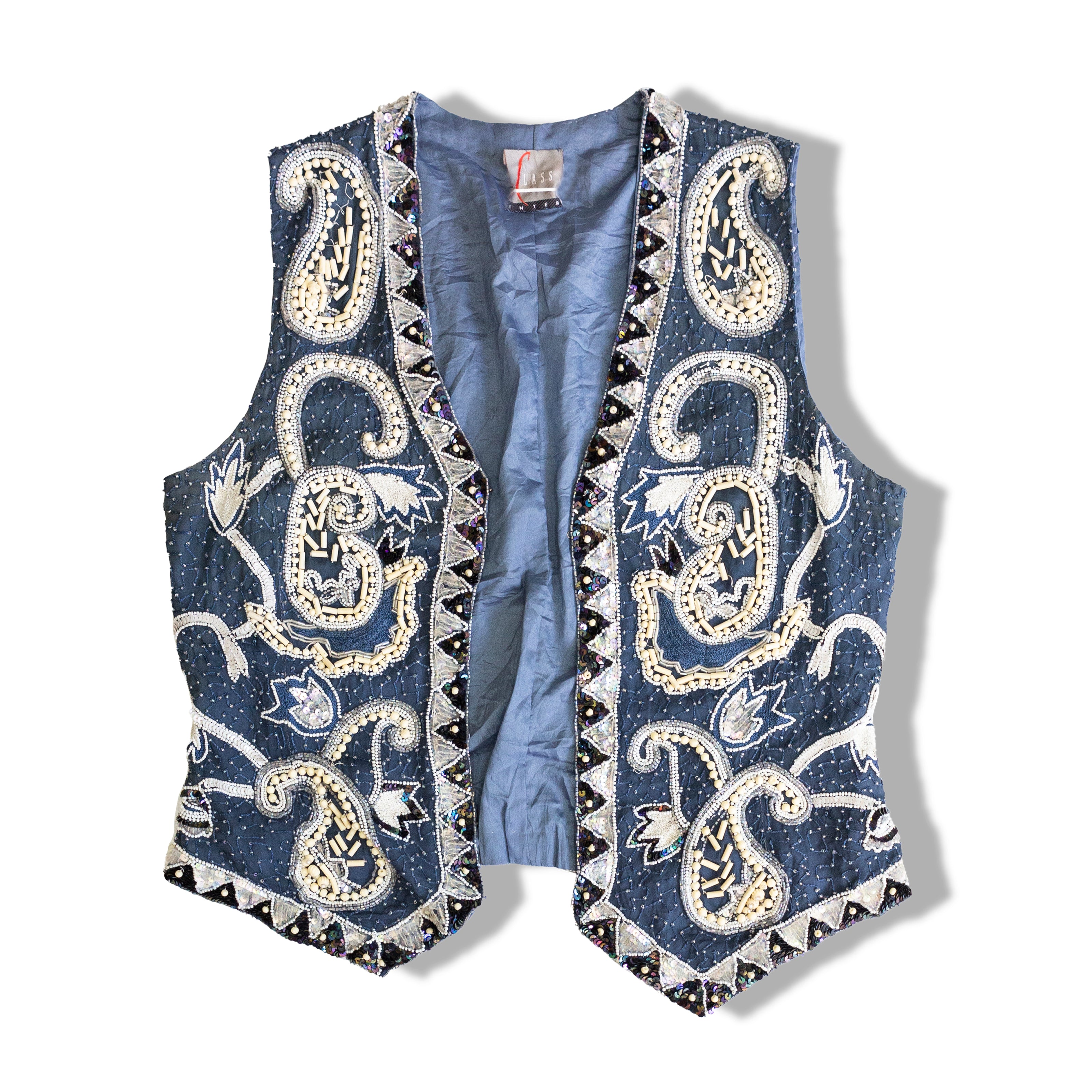 Vintage 100% silk vest with beading and sequin detailing