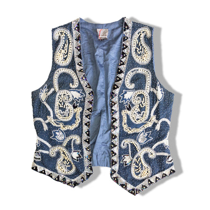 Vintage 100% silk vest with beading and sequin detailing