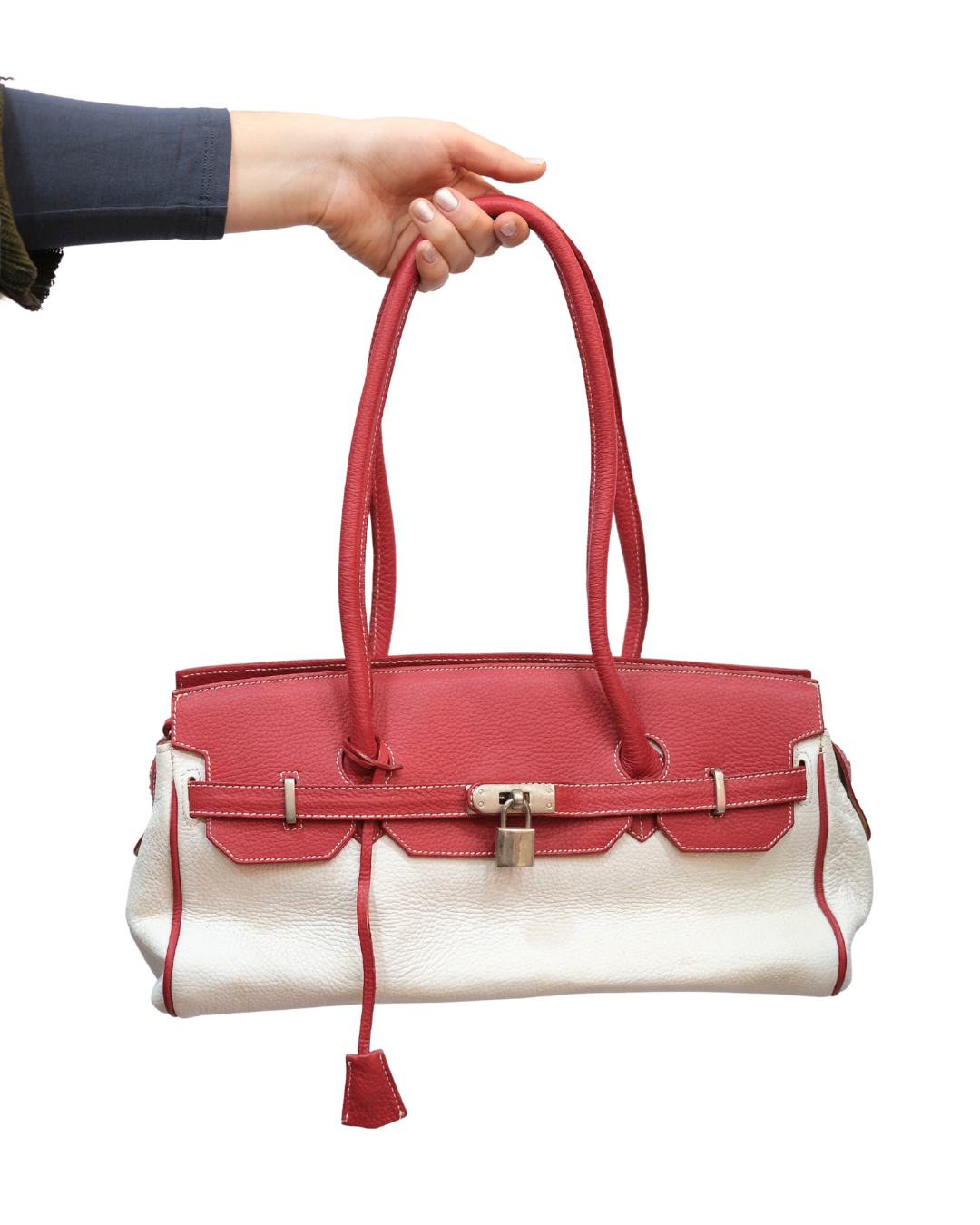 Two toned top handle shoulder bag