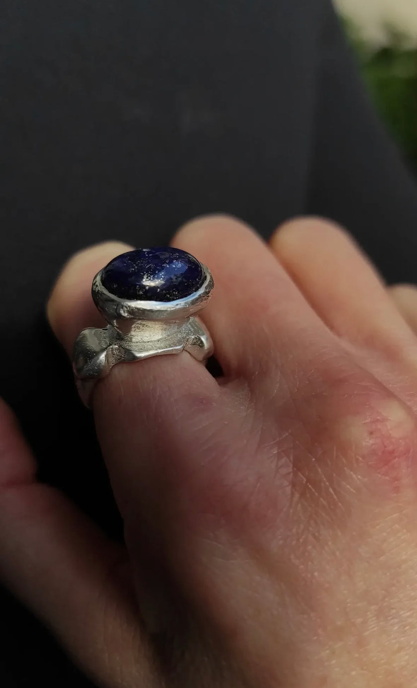 Kimilio Pompei gold plated silver 925 ring with Lapis Lazuli stone (open back - adjustable size)