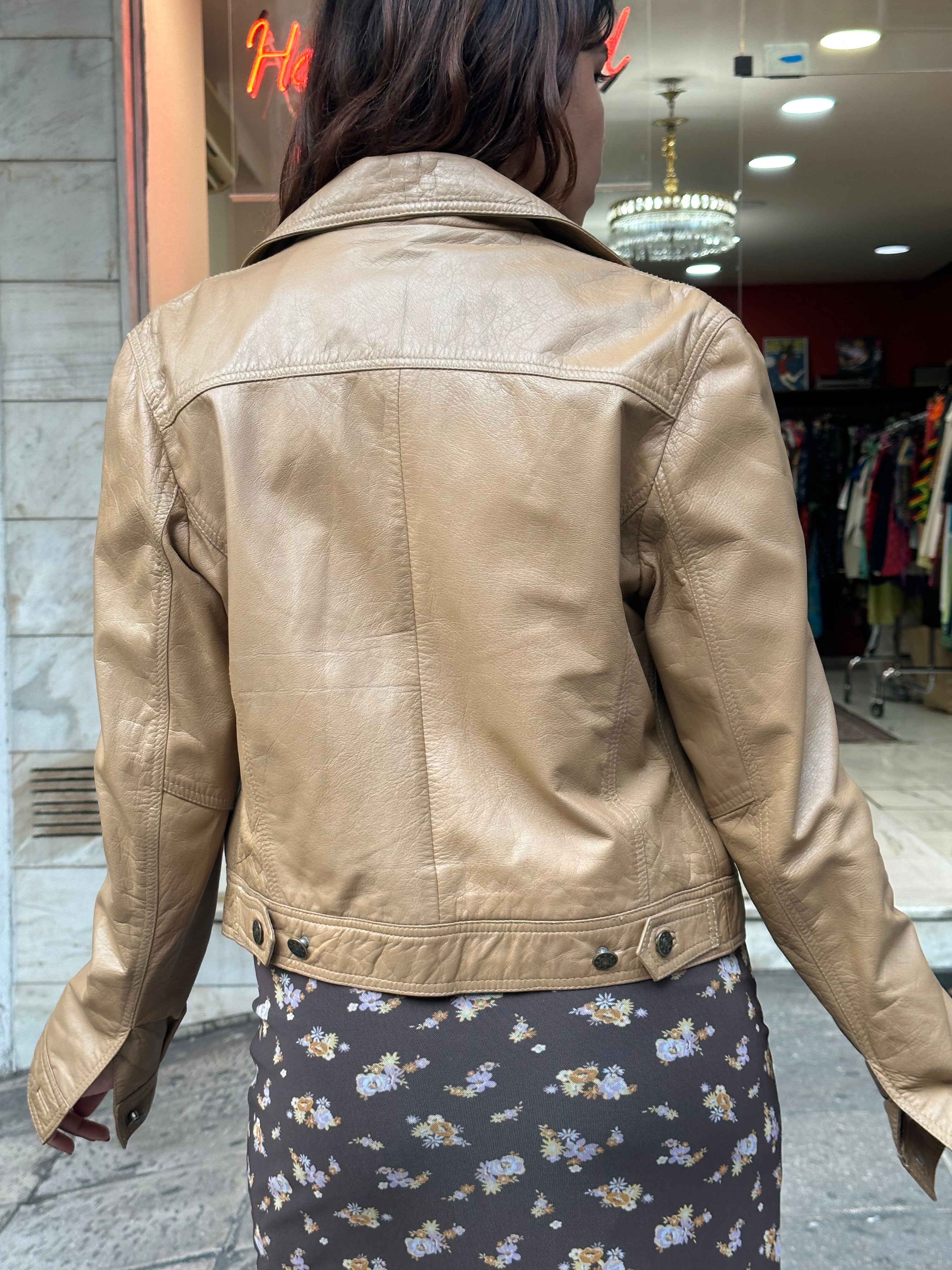 Vintage cropped genuine leather jacket