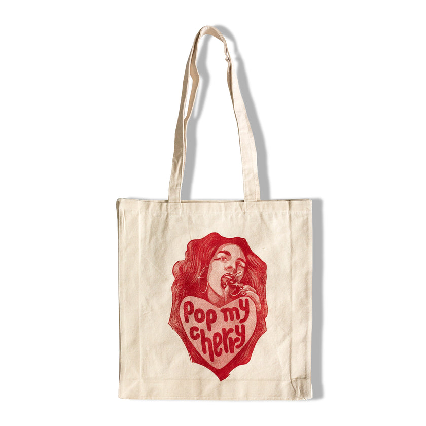 “Pop my cherry” tote bag