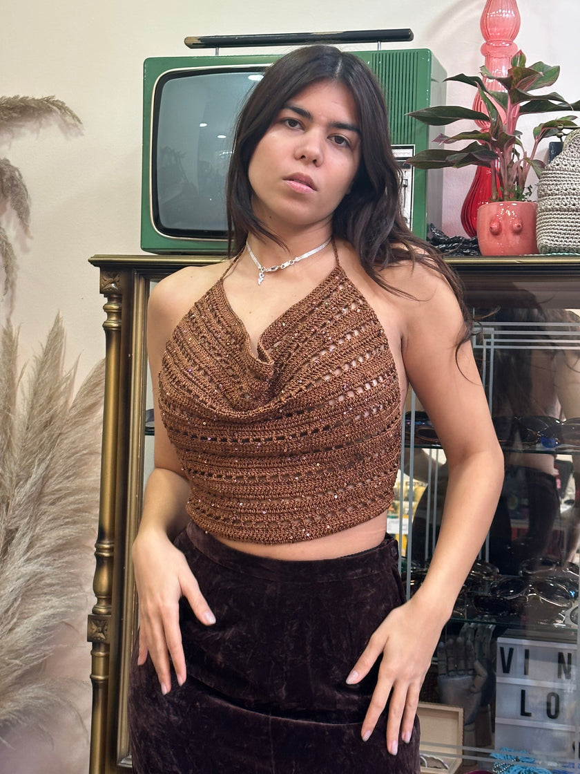 Stunning sparkling “Roxanne” crochet top