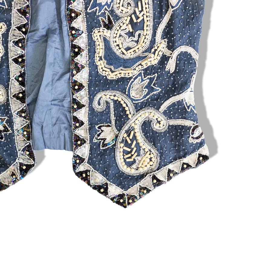 Vintage 100% silk vest with beading and sequin detailing