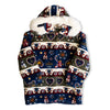 Vintage Folk Art Fleece Coat with Faux Fur Hood – Nordic Heart & Animal Pattern (XS/S)
