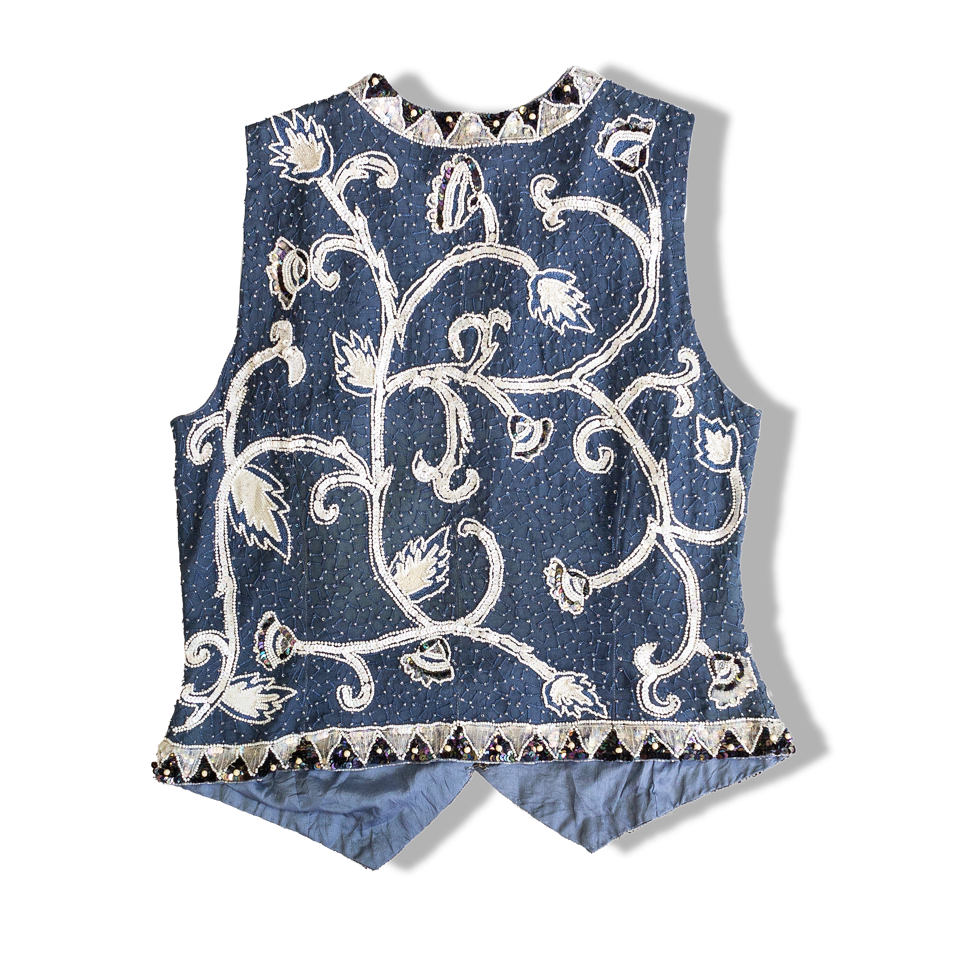 Vintage 100% silk vest with beading and sequin detailing
