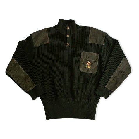 Vintage Dark Green Wool Hunting Sweater with Corduroy Patches