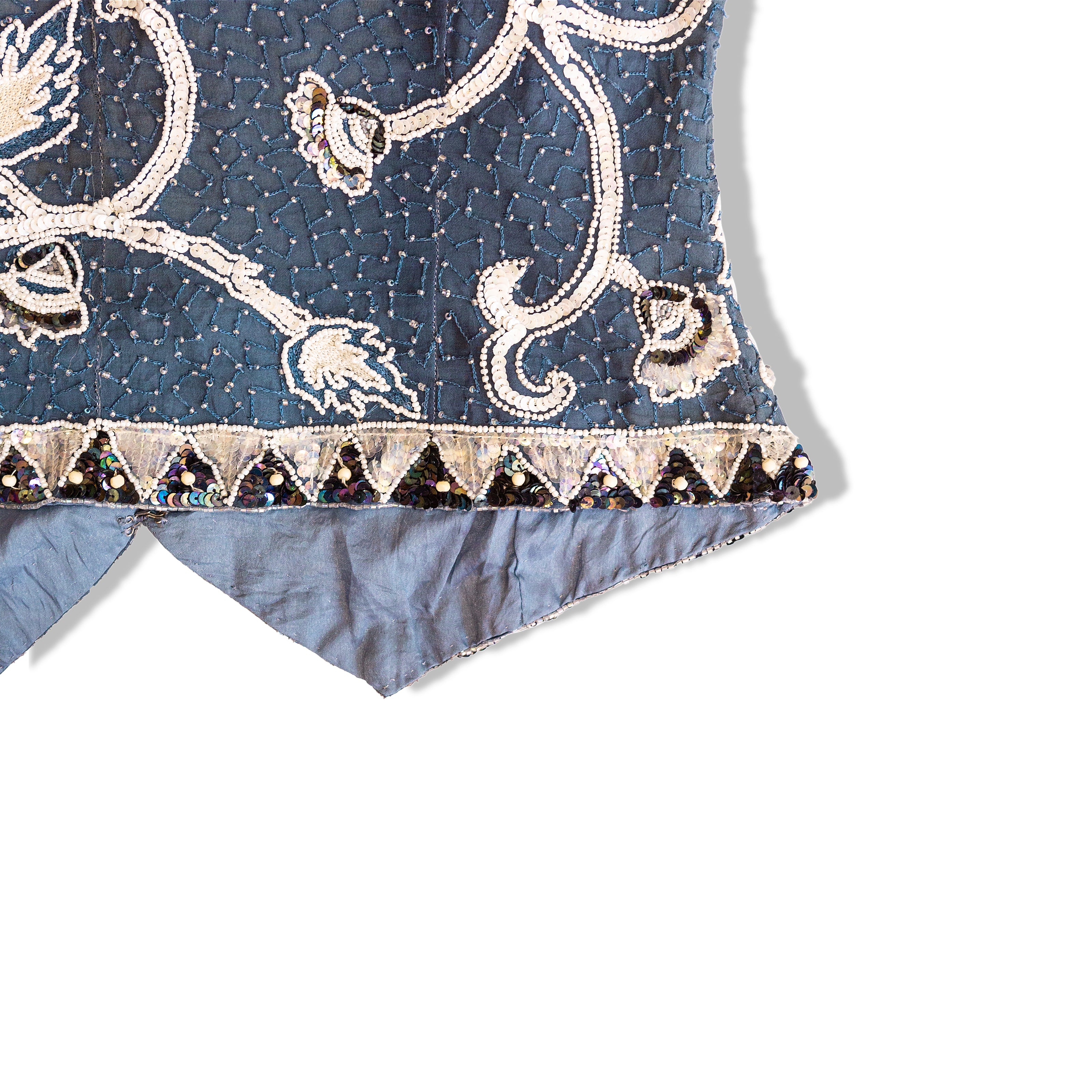 Vintage 100% silk vest with beading and sequin detailing