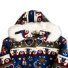 Vintage Folk Art Fleece Coat with Faux Fur Hood – Nordic Heart & Animal Pattern (XS/S)