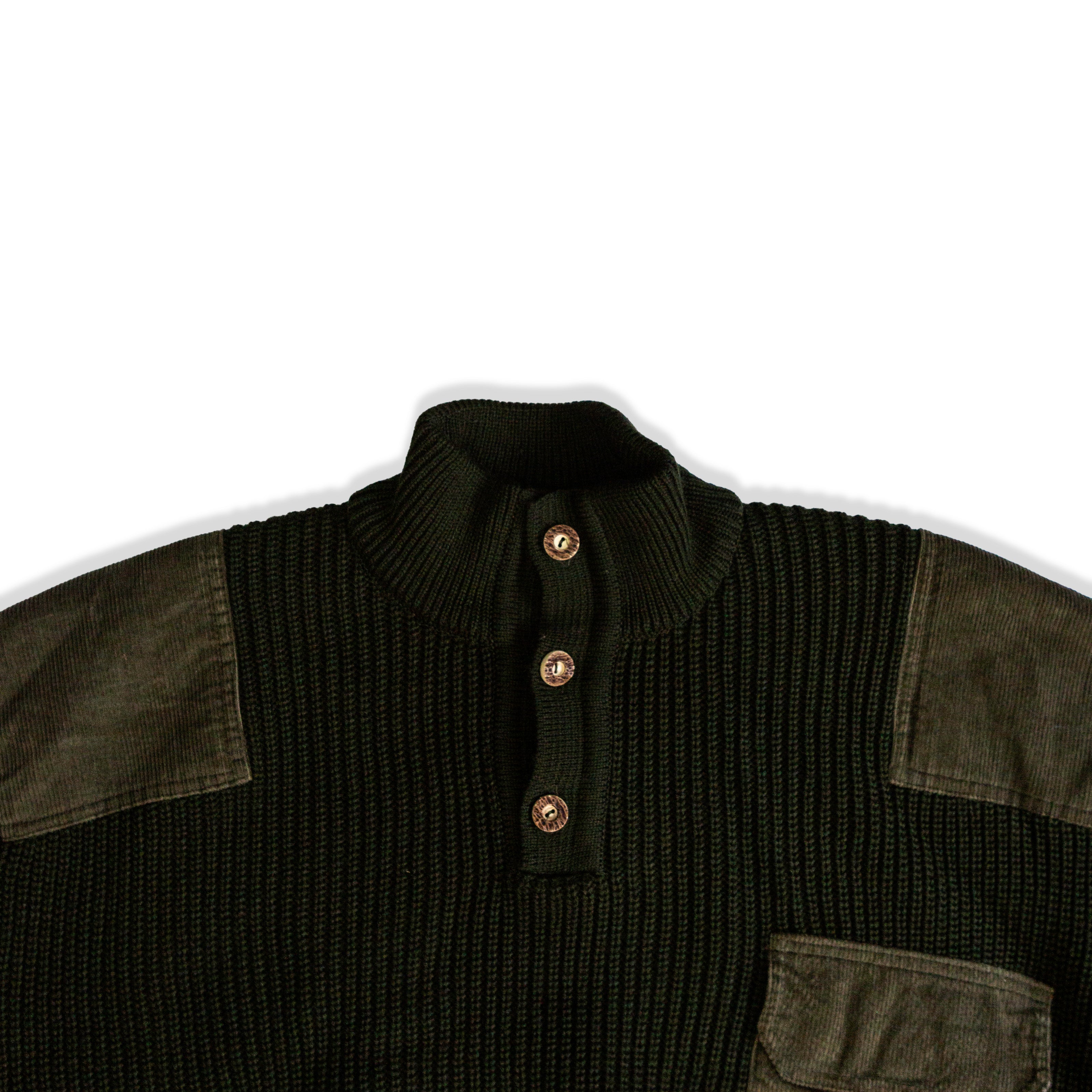 Vintage Dark Green Wool Hunting Sweater with Corduroy Patches