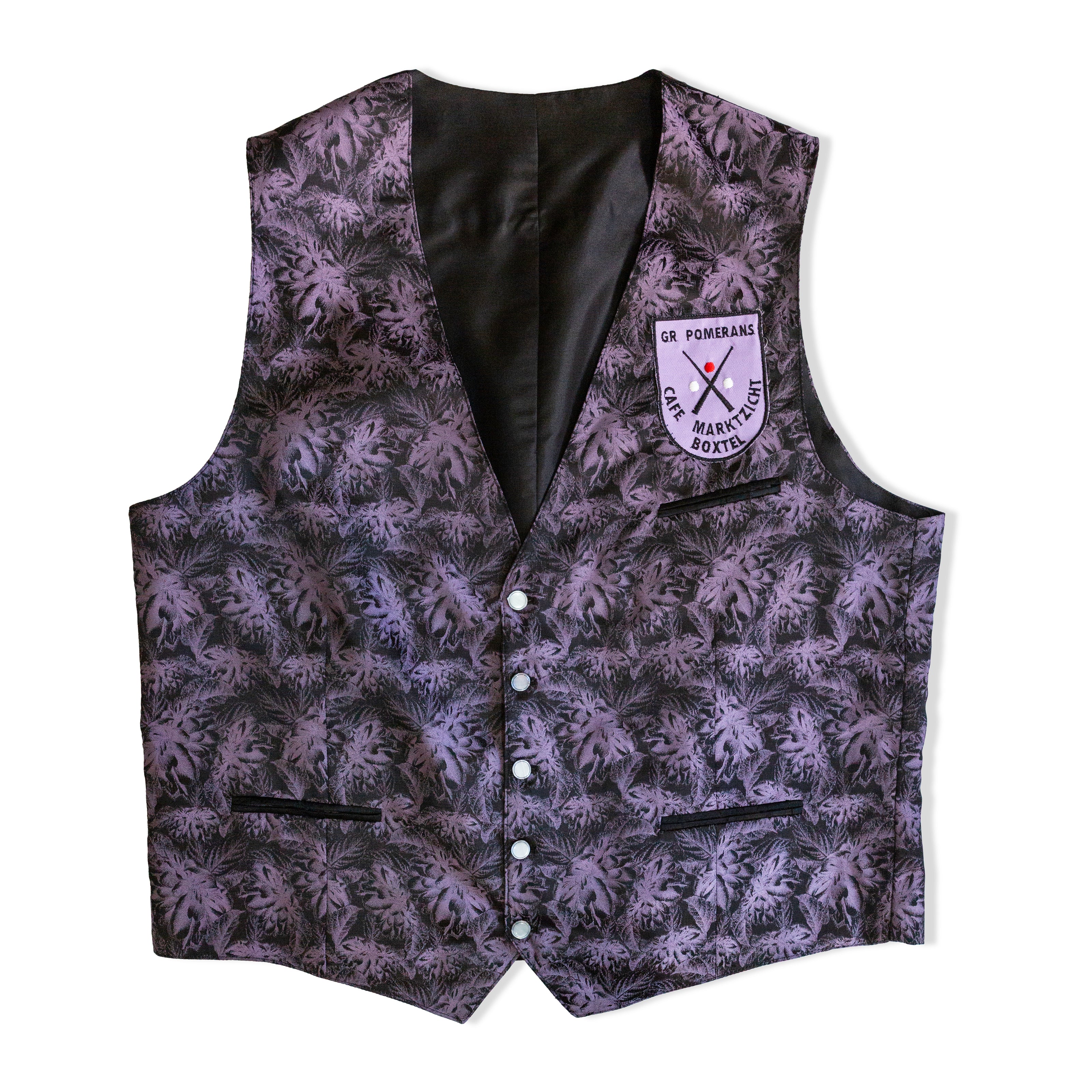 Purple Floral Jacquard Button-Front Waistcoat Vest (L)
