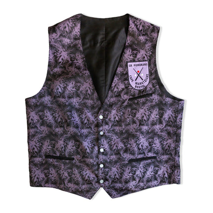 Purple Floral Jacquard Button-Front Waistcoat Vest (L)