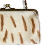 Vintage Rossella Carrara Italy Calf Hair Clutch Purse with Brass Frame and Leather Handle