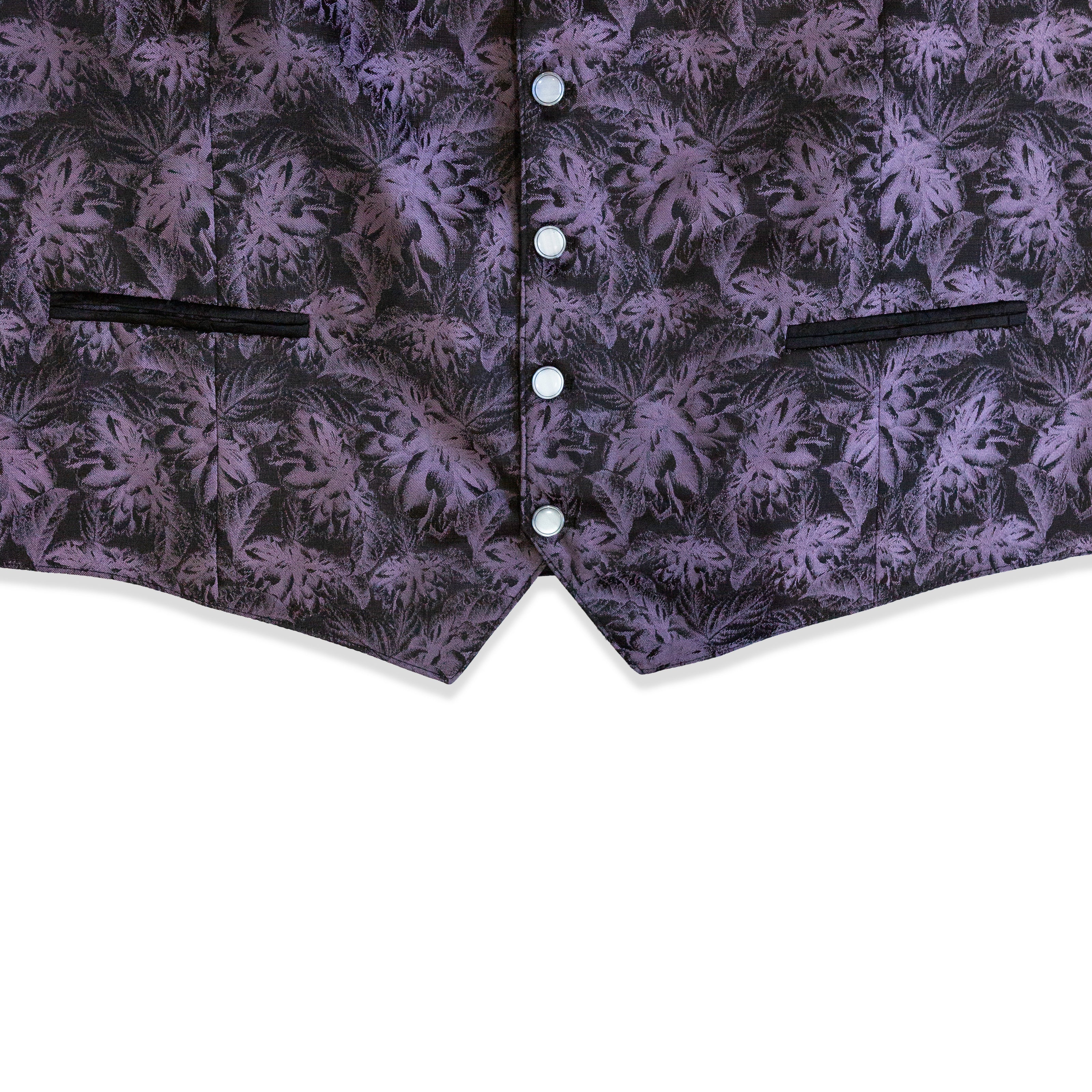 Purple Floral Jacquard Button-Front Waistcoat Vest (L)