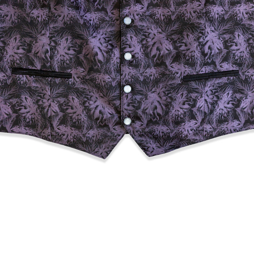 Purple Floral Jacquard Button-Front Waistcoat Vest (L)