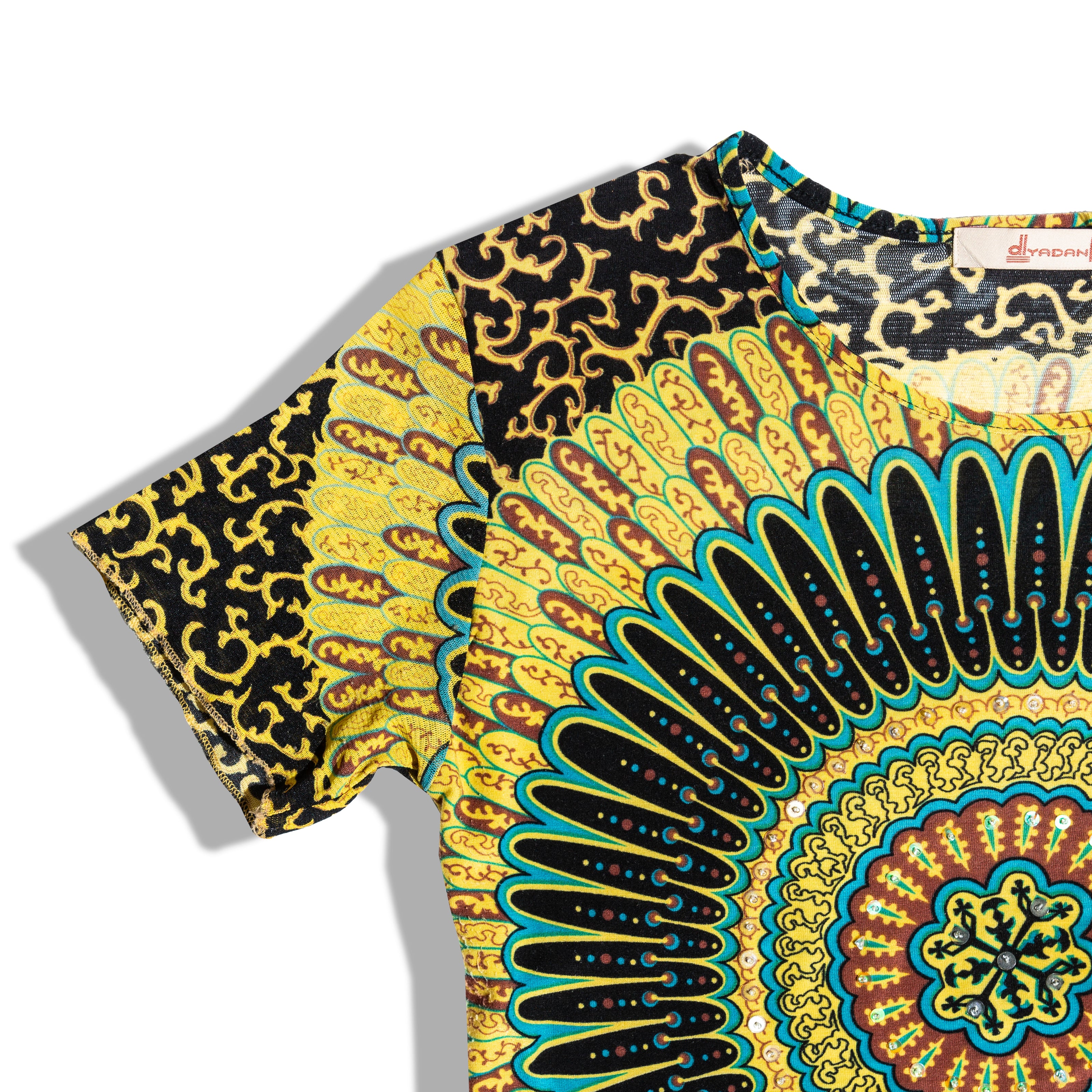 Funky patterned beaded mesh top