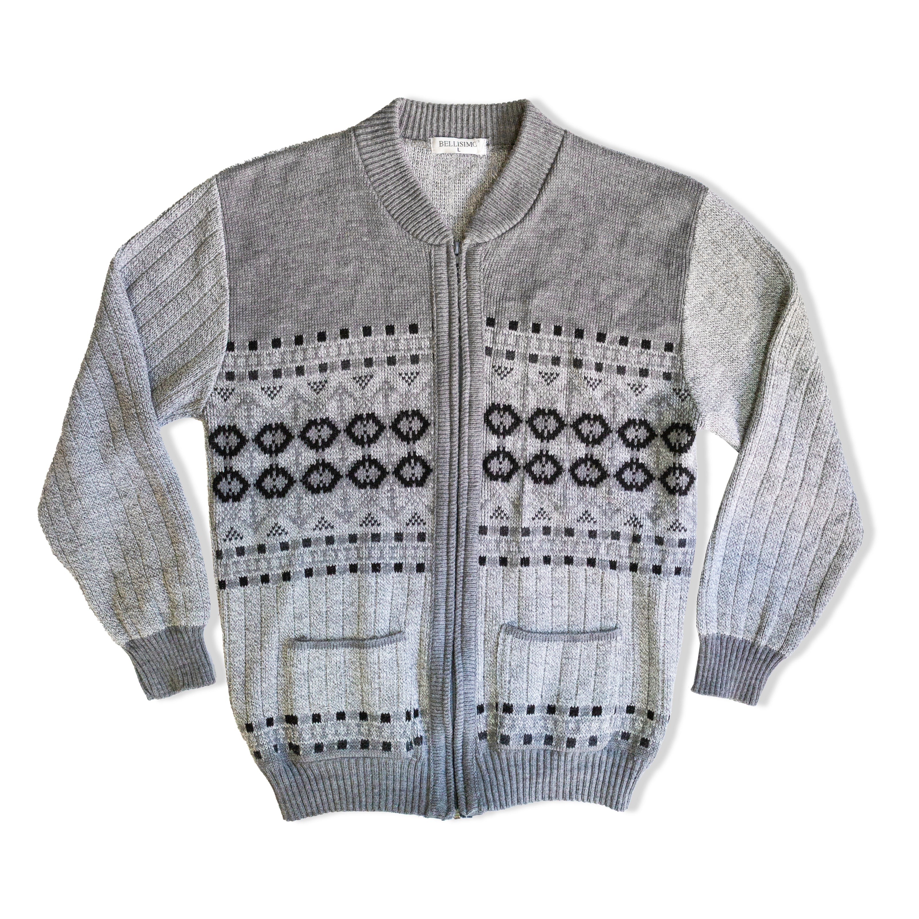 Vintage men’s funky zip up knit crewneck sweater (L)