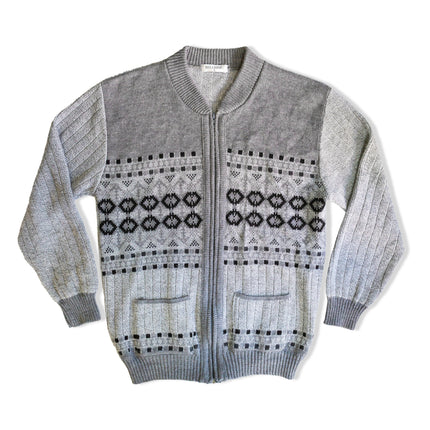 Vintage men’s funky zip up knit crewneck sweater (L)