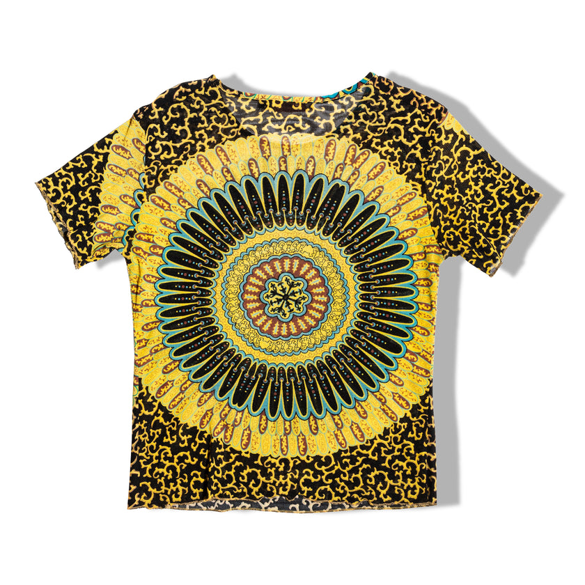 Funky patterned beaded mesh top