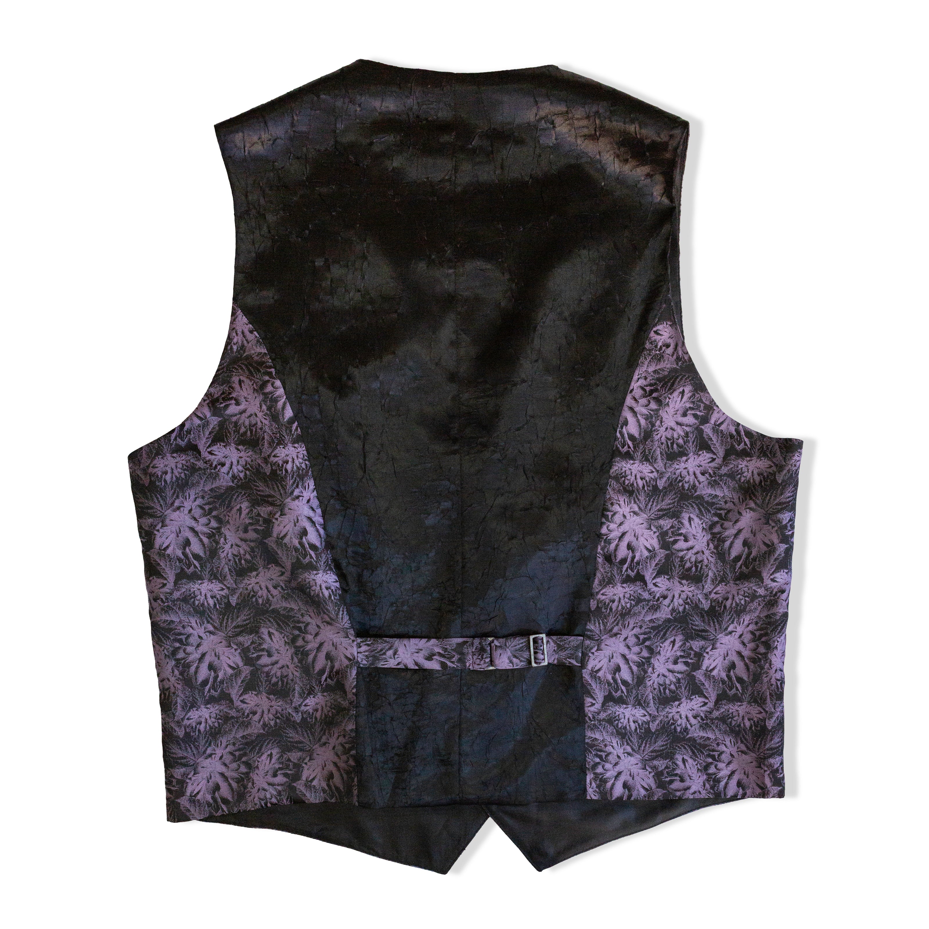 Purple Floral Jacquard Button-Front Waistcoat Vest (L)