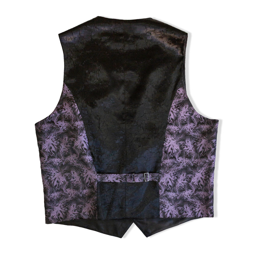 Purple Floral Jacquard Button-Front Waistcoat Vest (L)