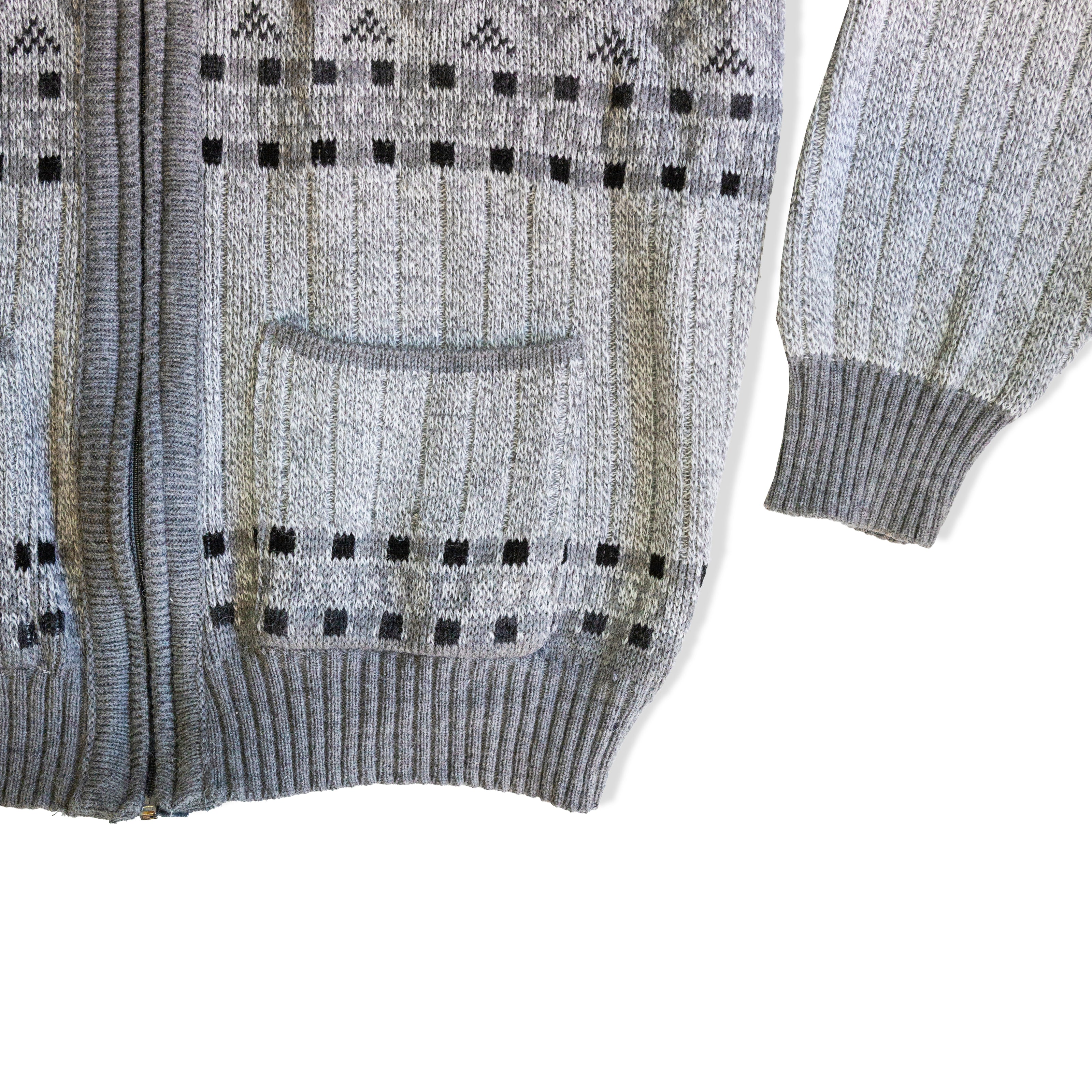 Vintage men’s funky zip up knit crewneck sweater (L)