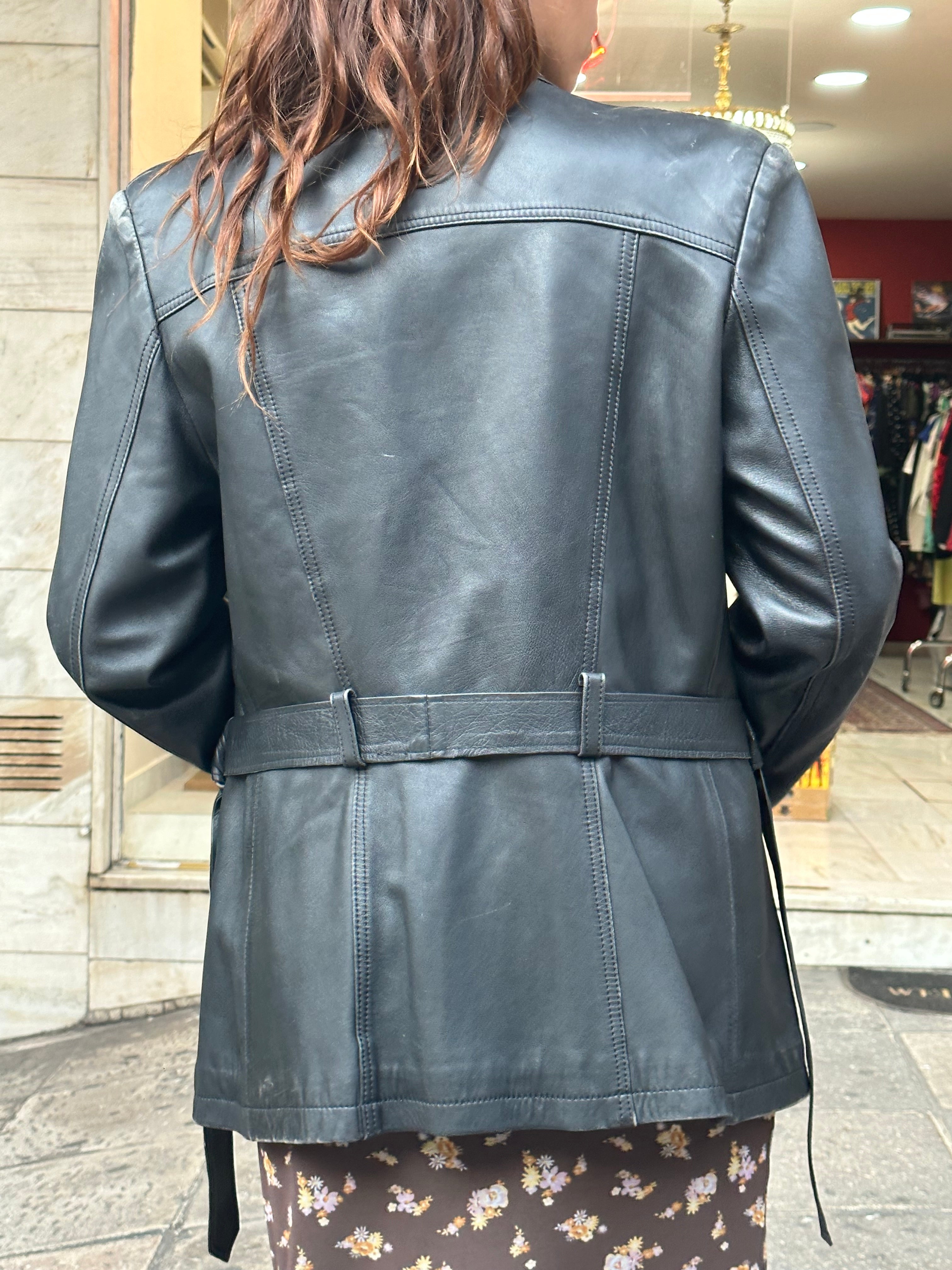 Vintage genuine leather jacket with belt