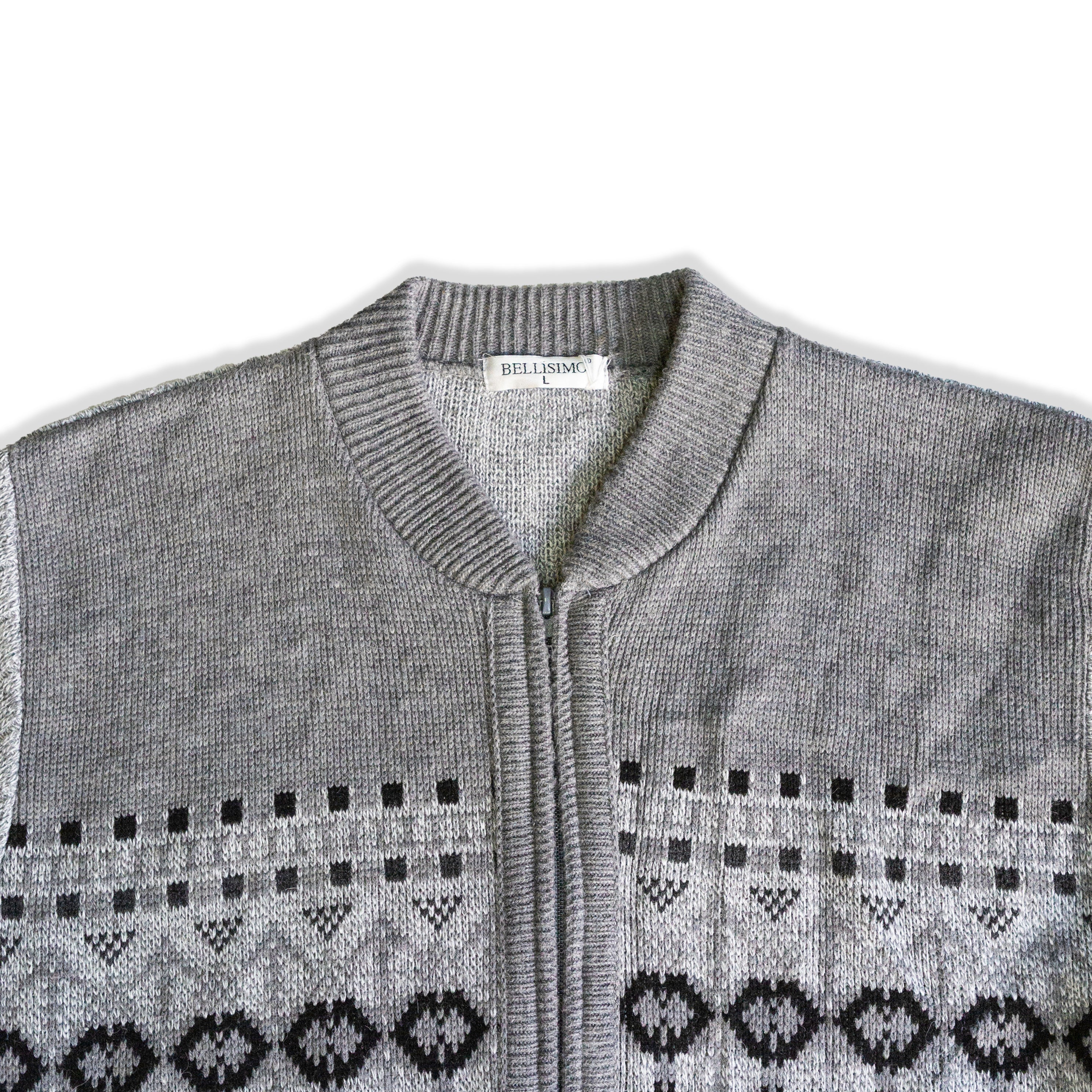 Vintage men’s funky zip up knit crewneck sweater (L)