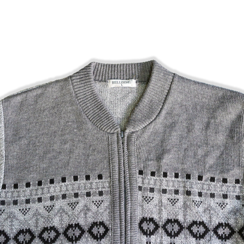 Vintage men’s funky zip up knit crewneck sweater (L)