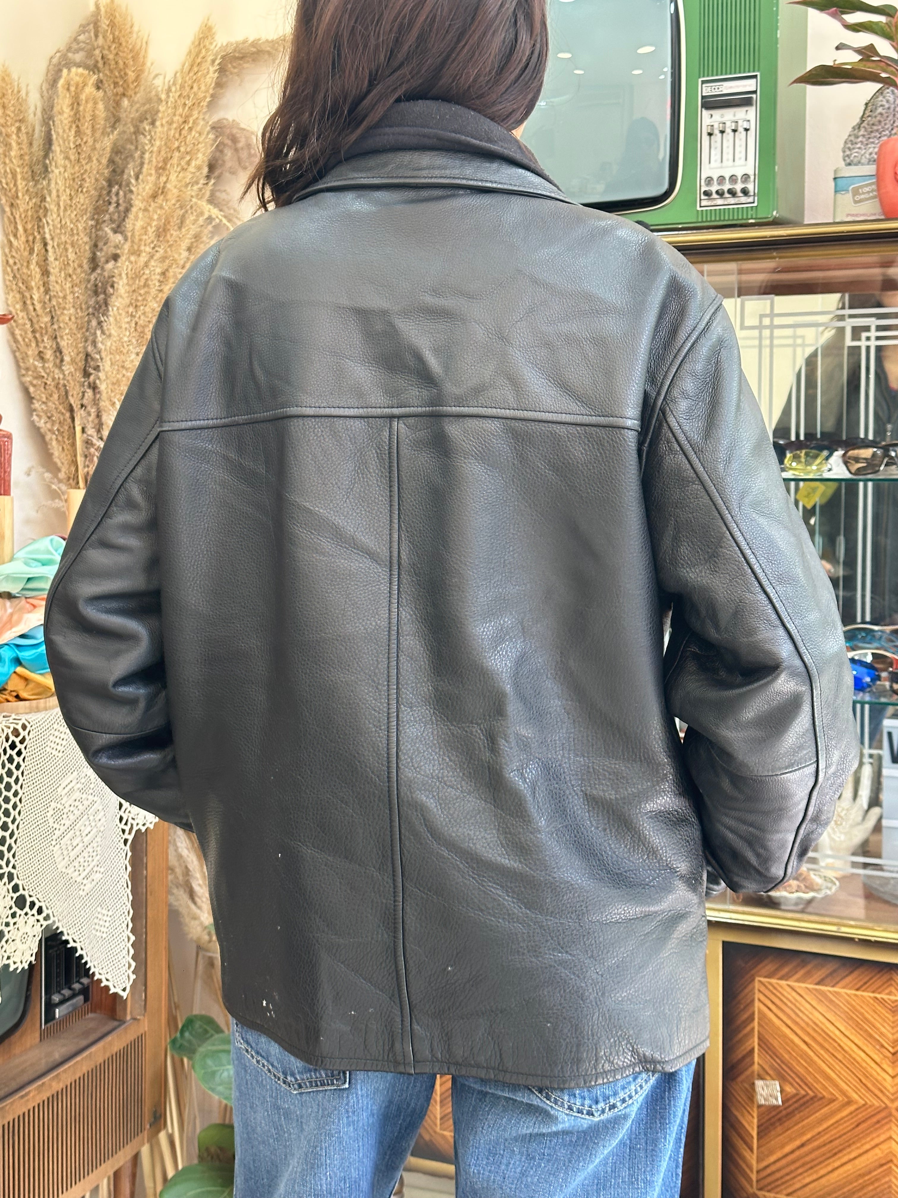 Vintage heavy leather biker jacket