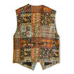 Vintage Mens Multicolor Patchwork Tapestry Button-Front Waistcoat Vest (XL)