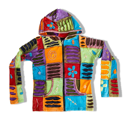 Super cute hippie patchwork zip up hoodie