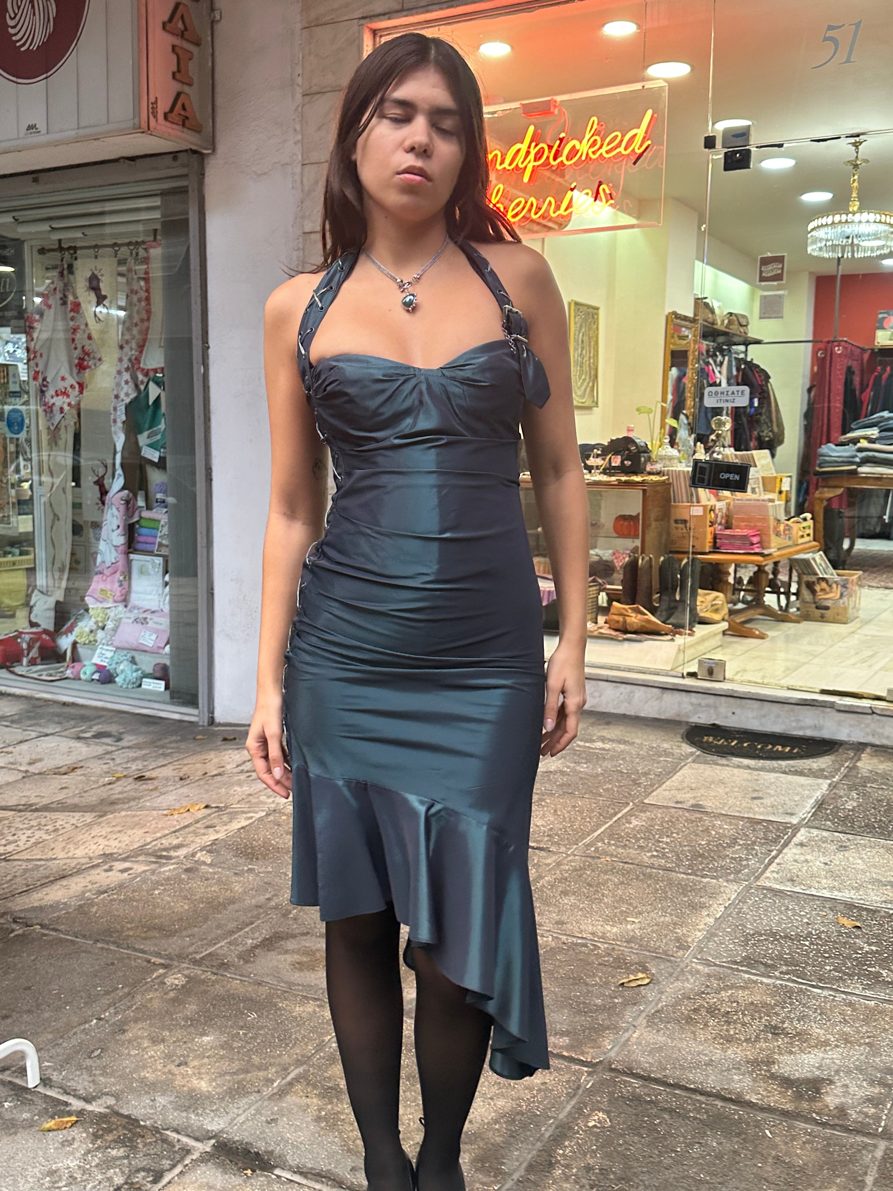 Stunning metallic blue dead stock Cinema dress