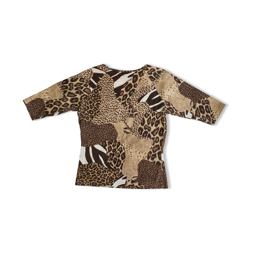 Hot multi-patterned with sleeves above the elbow top