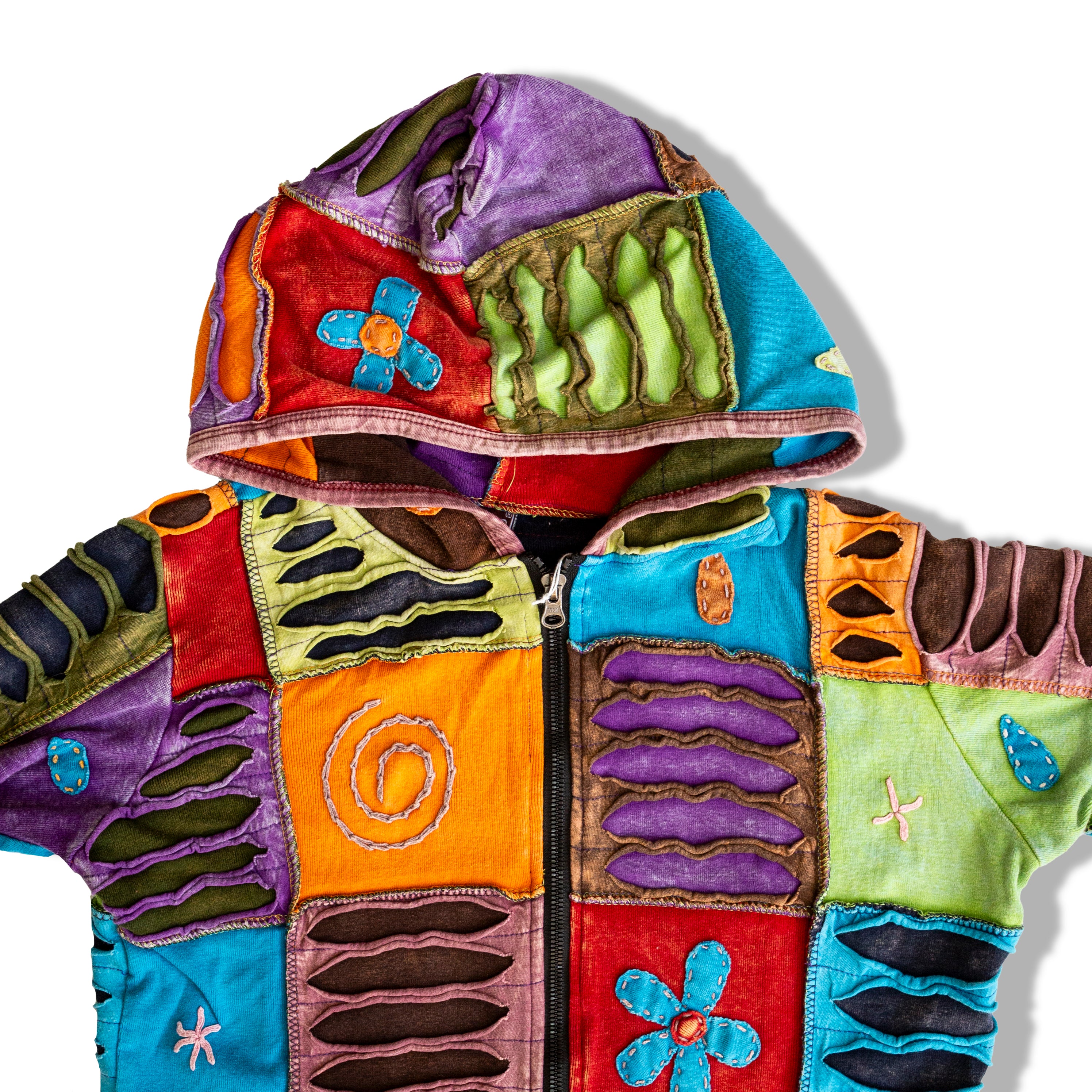 Super cute hippie patchwork zip up hoodie
