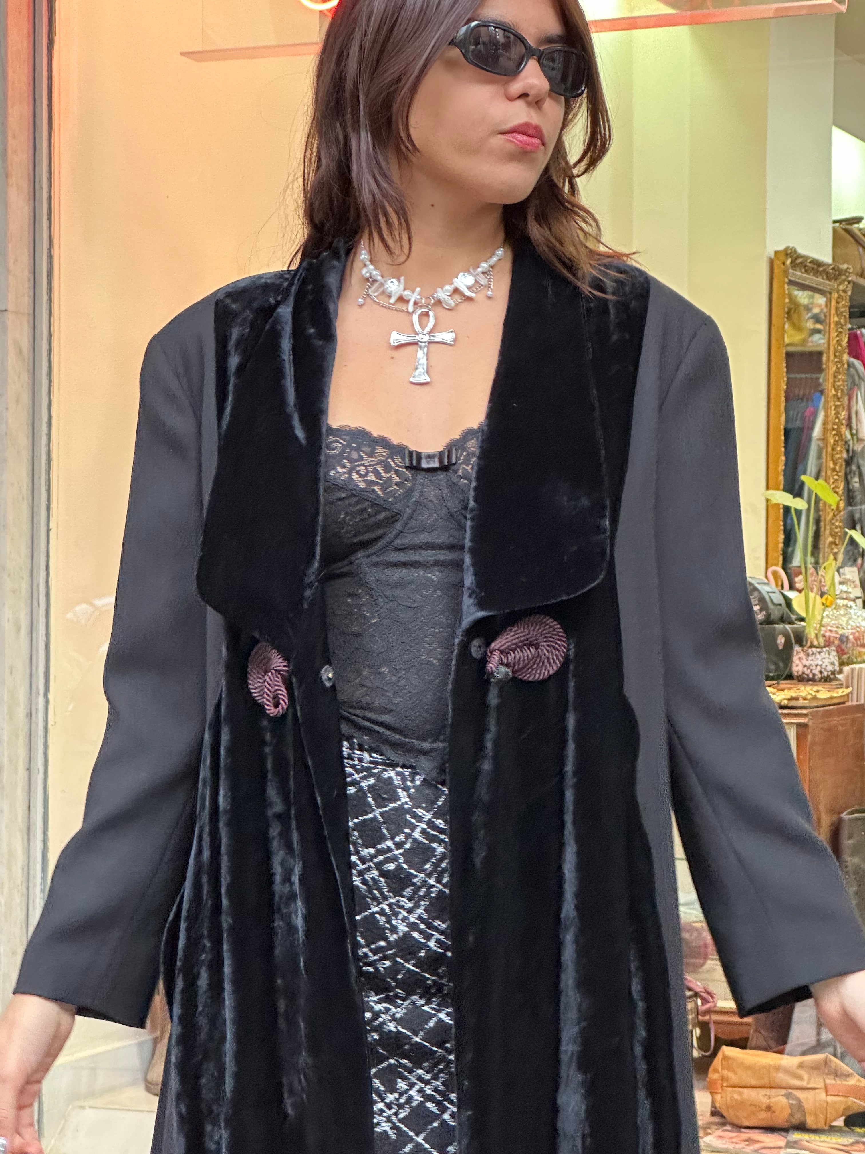 Stunning maxi vintage jacket with velvet detailing