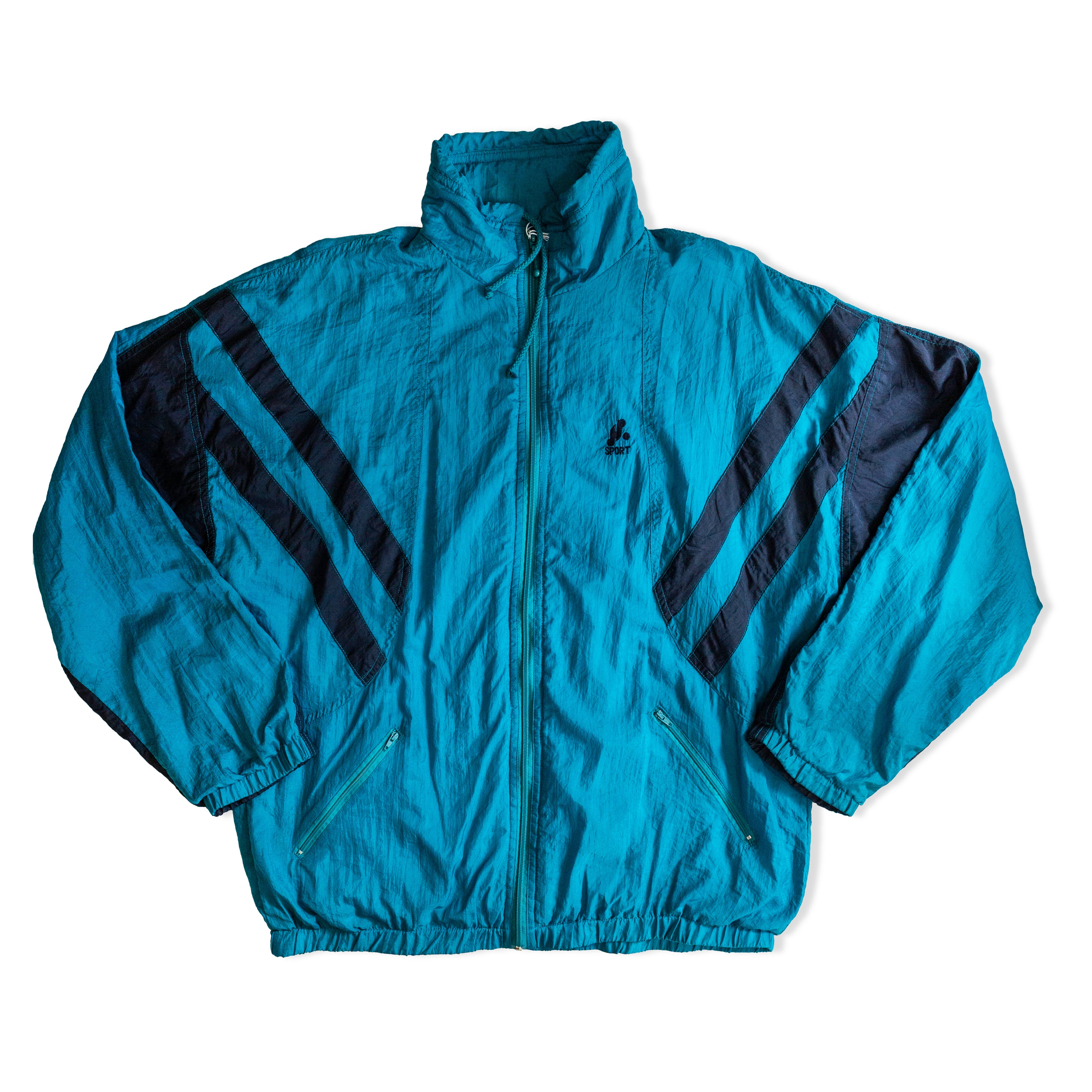 Vintage Men’s 90s Teal Windbreaker Track Jacket (L)