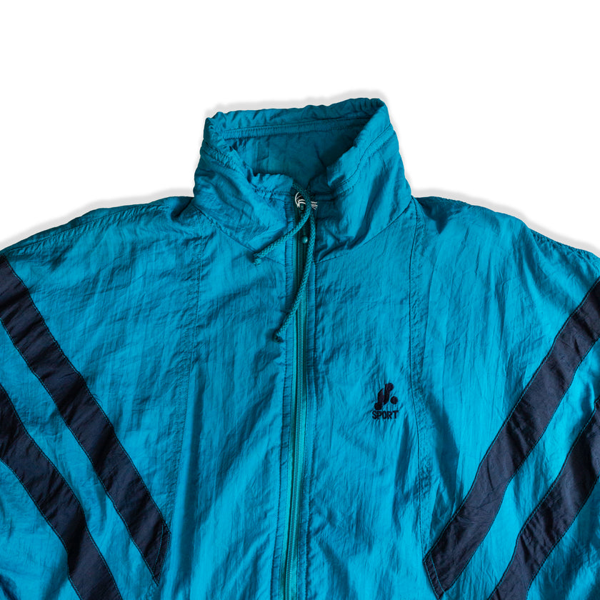 Vintage Men’s 90s Teal Windbreaker Track Jacket (L)