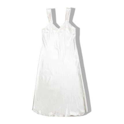 Vintage white satin slip dress with embroidered details (M/L)